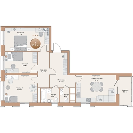 
  Продается 3-комн. квартира, 88 м², ЖК Небо над Енисеем
. Фото 1.