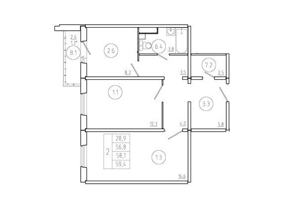 
  Продается 2-комн. квартира, 58.1 м², ЖК Три слона, дом 1
. Фото 2.