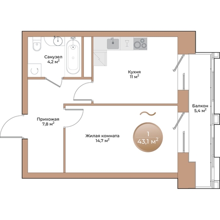 
  Продается 1-комн. квартира, 39.3 м², ЖК Небо над Енисеем
. Фото 1.