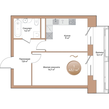 
  Продается 1-комн. квартира, 39.3 м², ЖК Небо над Енисеем
. Фото 1.