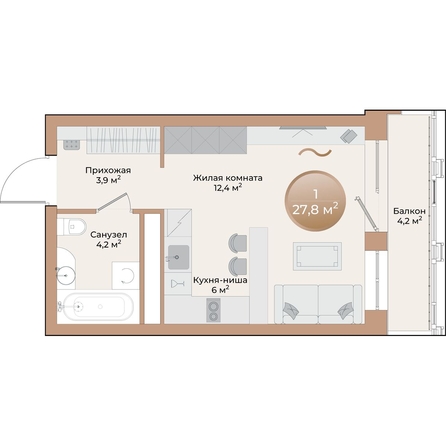
  Продается студия, 27.8 м², ЖК Небо над Енисеем
. Фото 1.