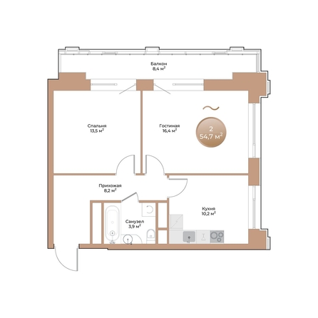 
  Продается 2-комн. квартира 54.7 м², в ЖК Небо над Енисеем. Фото 1.