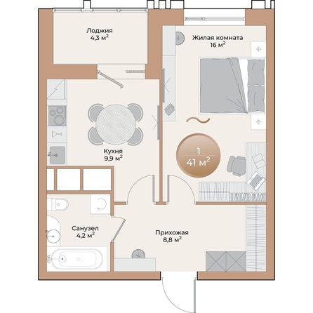 
  Продается 1-комн. квартира, 41 м², ЖК Небо над Енисеем
. Фото 2.