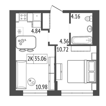 
  Продается 2-комн. квартира, 35.11 м², ЖК Премьер парк
. Фото 1.