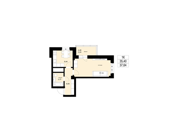 
  Продается 1-комн. квартира, 37.64 м², ЖК ЛЕТО, дом 2
. Фото 2.
