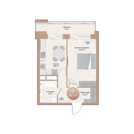 
  Продается 1-комн. квартира, 38.1 м², ЖК Небо над Енисеем
. Фото 2.