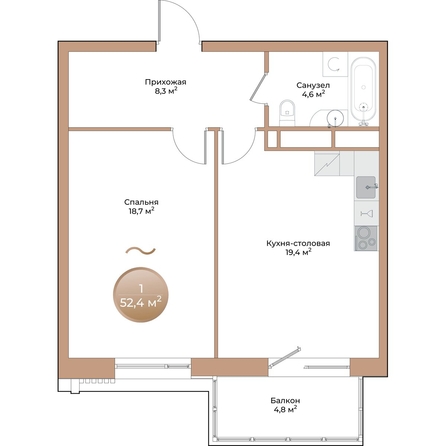 
  Продается 1-комн. квартира, 52.4 м², ЖК Небо над Енисеем
. Фото 1.