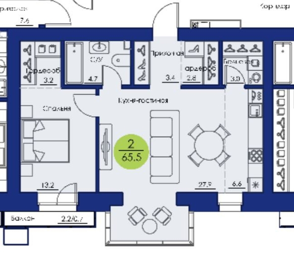 
  Продается 2-комн. квартира, 65.5 м², ЖК Вита-парк
. Фото 3.