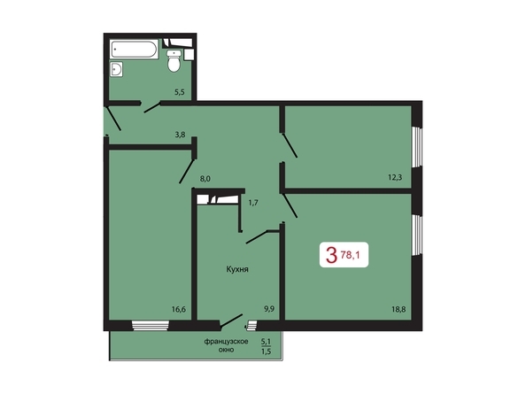 
  Продается 3-комн. квартира, 78.1 м², ЖК КБС. Берег, дом 5 строение 1
. Фото 1.