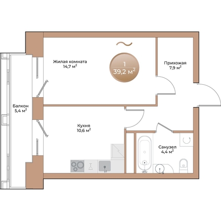 
  Продается 1-комн. квартира, 39.2 м², ЖК Небо над Енисеем
. Фото 1.