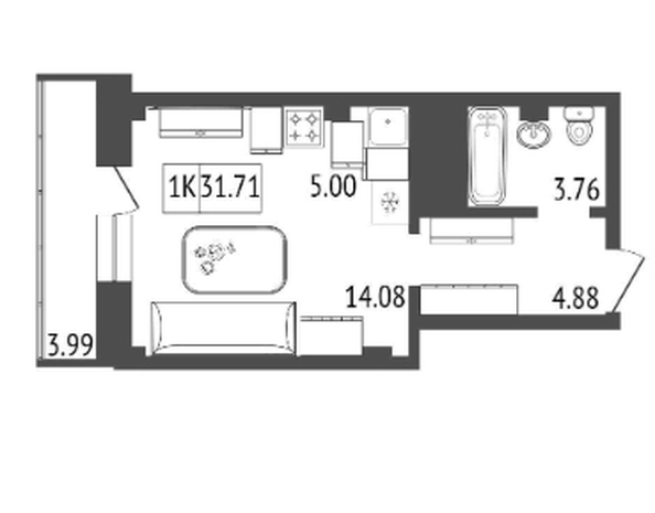 
  Продается студия, 32 м², ЖК Звездный
. Фото 1.