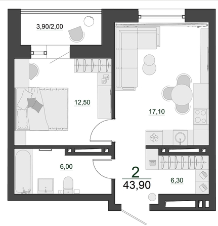 
  Продается 2-комн. квартира, 43.9 м², ЖК Familia (Фамилия), дом 5
. Фото 1.