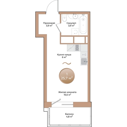 
  Продается студия, 25.7 м², ЖК Небо над Енисеем
. Фото 1.