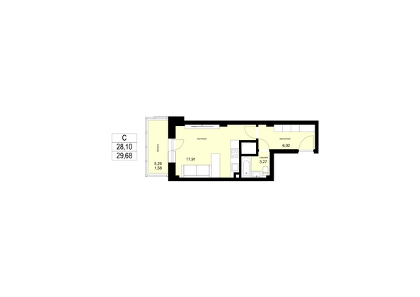 
  Продается студия, 29.68 м², ЖК ЛЕТО, дом 2
. Фото 1.