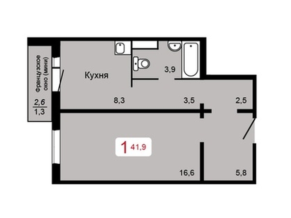 
  Продается 1-комн. квартира, 41.9 м², ЖК Мичурино, дом 2 строение 4
. Фото 1.