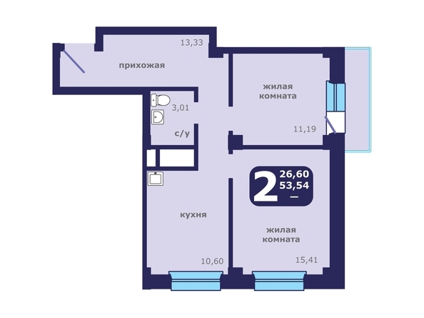 
  Продается 2-комн. квартира, 56.73 м², ЖК Звездный
. Фото 1.