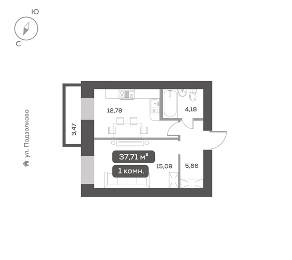 
  Продается 1-комн. квартира, 37.71 м², ЖК DAO (ДАО), дом 1
. Фото 6.