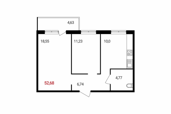 
  Продается 2-комн. квартира 52.68 м², в ЖК Аринский, дом 2 корпус 1. Фото 3.