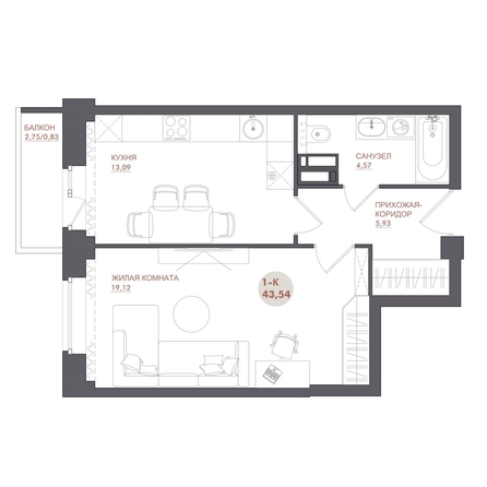 
  Продается 1-комн. квартира 43.54 м², в ЖК Звезда. Фото 1.