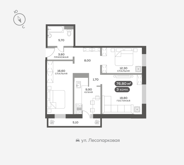 
  Продается 3-комн. квартира 76.7 м². Фото 6.