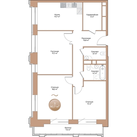 
  Продается 3-комн. квартира 90.7 м², в ЖК Небо над Енисеем. Фото 1.