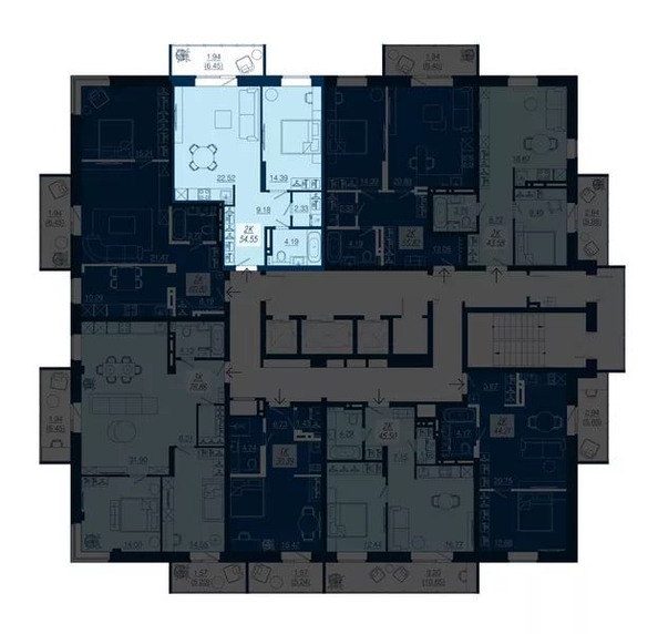
  Продается 2-комн. квартира 54.55 м², в ЖК АЭРО, дом 4. Фото 1.