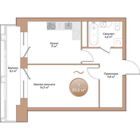 
  Продается 1-комн. квартира 39.5 м², в ЖК Небо над Енисеем. Фото 1.