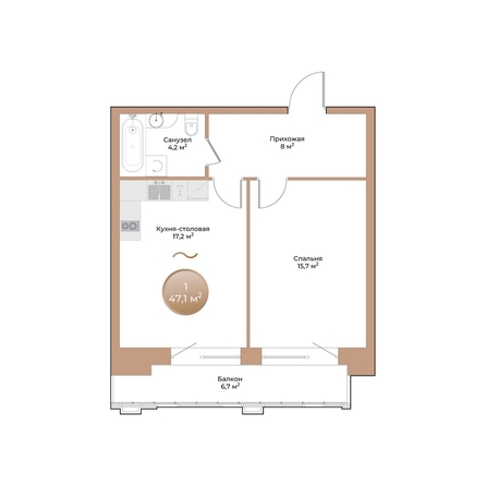 
  Продается 1-комн. квартира 47.1 м², в ЖК Небо над Енисеем. Фото 1.