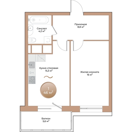 
  Продается 1-комн. квартира 46 м², в ЖК Небо над Енисеем. Фото 1.