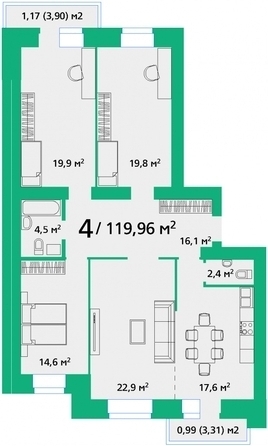 
  Продается 4-комн. квартира 119.86 м², в ЖК Норма, дом 1. Фото 1.