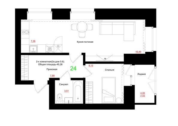 
  Продается 2-комн. квартира 45.06 м², в ЖК Соцветие, дом 5.4. Фото 3.