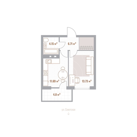 
  Продается 1-комн. квартира 37.68 м², в  Николаевские кварталы, Воскресенский. Фото 1.