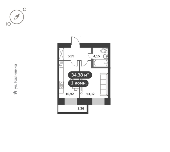 
  Продается 1-комн. квартира 34.38 м², в ЖК Времена, 1 этап. Фото 6.