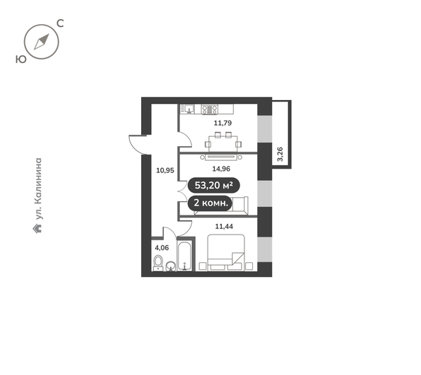 
  Продается 2-комн. квартира 53.2 м², в ЖК Времена, 1 этап. Фото 6.