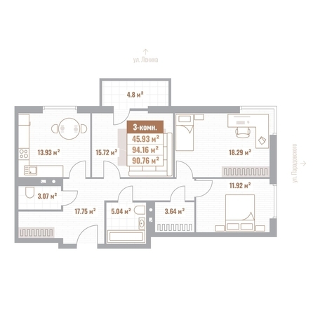 
  Продается 3-комн. квартира 90.76 м², в  Николаевские кварталы, Воскресенский. Фото 1.