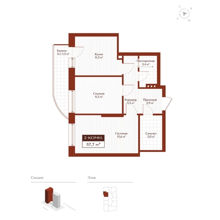 
  Продается 2-комн. квартира 56.2 м², в ЖК Дом на Ульяновском. Фото 1.