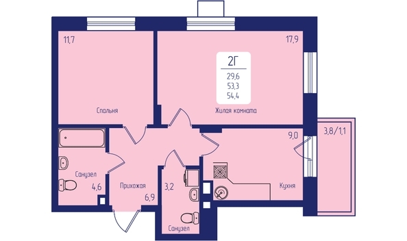 
  Продается 2-комн. квартира 54.4 м², в ЖК Универс, 2 квартал. Фото 1.