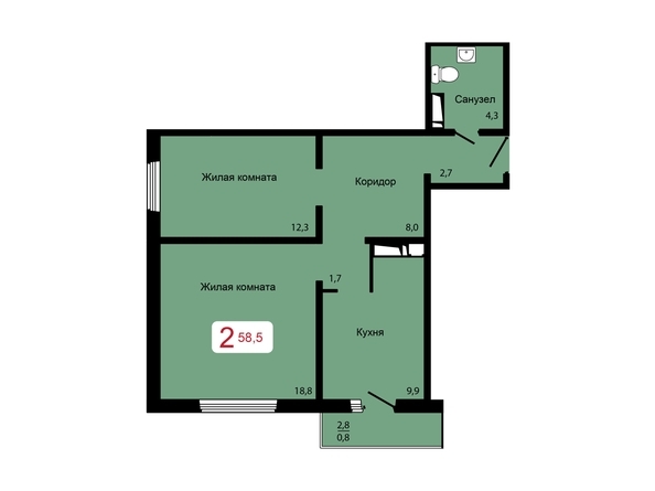 
  Продается 2-комн. квартира 58.5 м², в ЖК Мичурино, дом 2 стр 7. Фото 11.