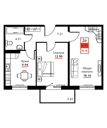 
  Продается 2-комн. квартира 56.05 м². Фото 3.
