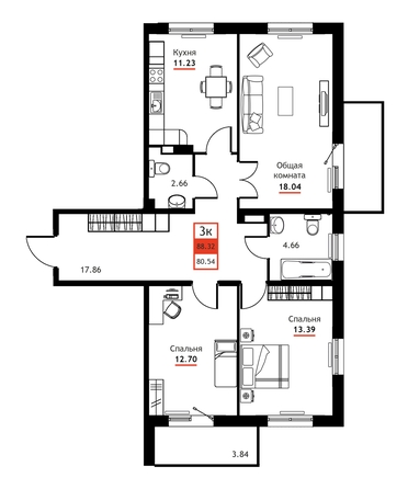 
  Продается 3-комн. квартира 88.32 м². Фото 1.