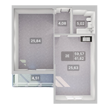
  Продается 2-комн. квартира 61.82 м², в ЖК Аллея Парк, 3 этап. Фото 2.