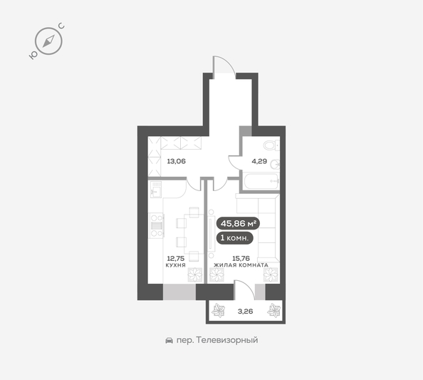 
  Продается 1-комн. квартира 46.2 м², в ЖК ОКТА, дом 2. Фото 6.