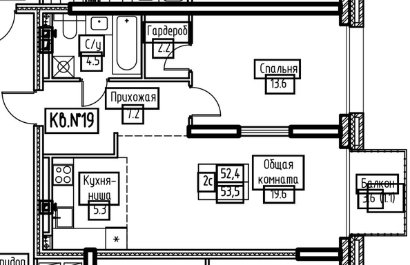 
   Продам 2-комнатную, 53.5 м², 27-й пер (Лесной п), к 1

. Фото 25.