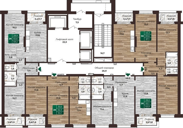 
  Продается 2-комн. квартира, 63.9 м², ЖК Шервуд, (Нагорная 6-я, 15в корп 1)
. Фото 1.