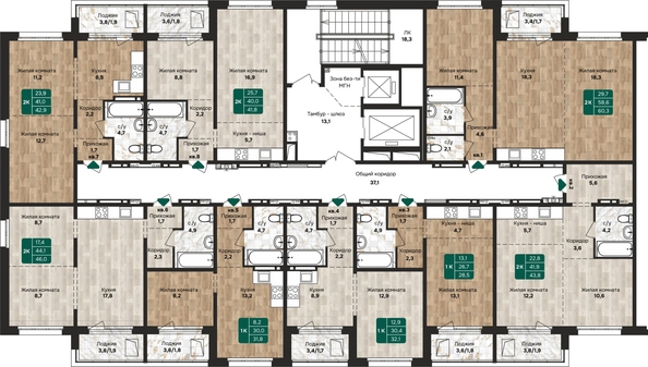 
  Продается 2-комн. квартира, 60.3 м², ЖК Камчатка, корпус 2
. Фото 1.