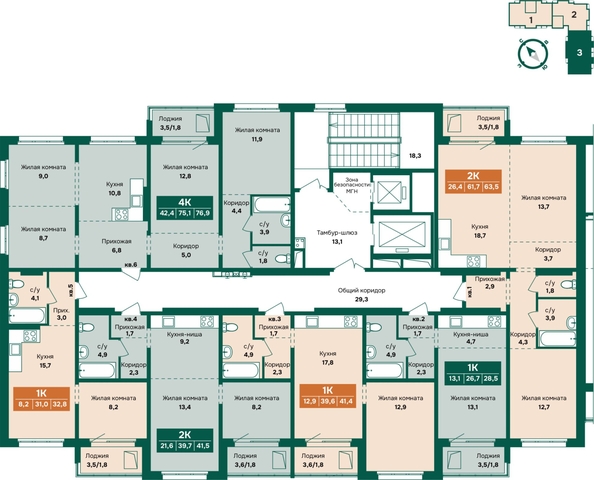 
  Продается 4-комн. квартира, 76.9 м², ЖК Камчатка, корпус 3
. Фото 1.