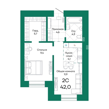 
  Продается 2-комн. квартира, 42 м², ЖК Широта, корпус 1
. Фото 1.