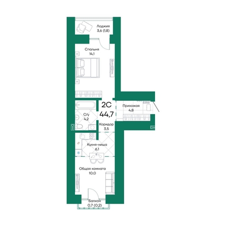 
  Продается 2-комн. квартира, 44.7 м², ЖК Широта, корпус 2
. Фото 1.