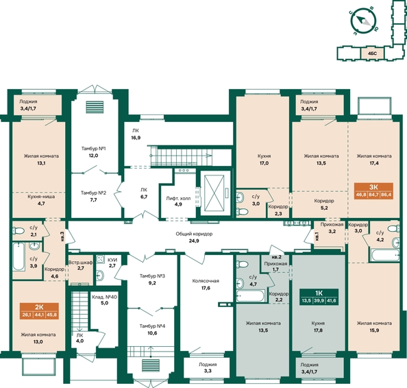 
  Продается 3-комн. квартира 86.4 м², в ЖК Камчатка, корпус 6/3. Фото 1.