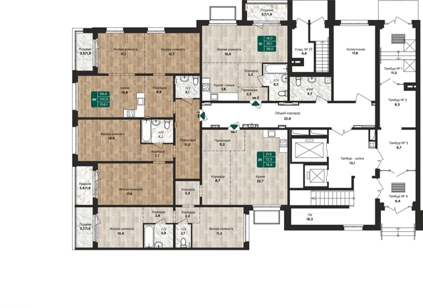
  Продается 4-комн. квартира 104.1 м², в ЖК Камчатка, корпус 1. Фото 1.